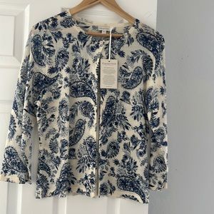 Garnet Hill merino wool cardigan blue and cream color. Never worn!